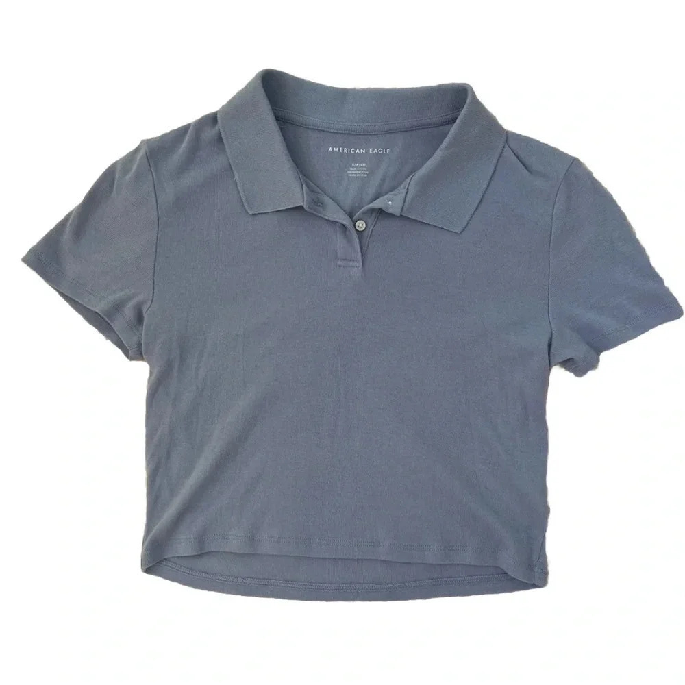 American Eagle Outfitters AE Polo Baby Tee Lavender Size Small Cropped Collar